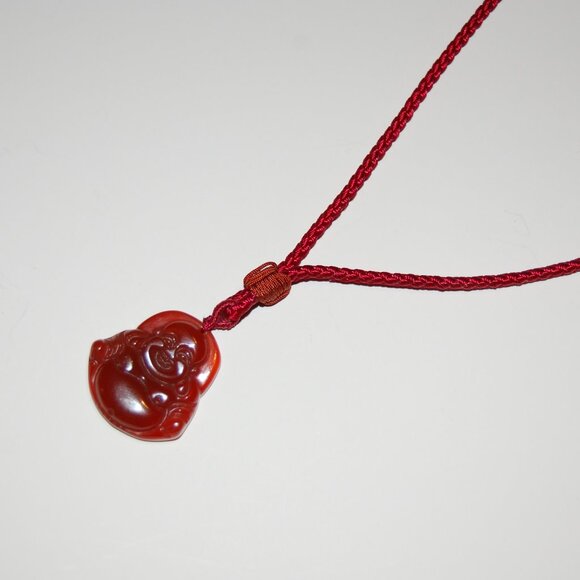 Agate Necklace,Agate Buddha Pendant Cord Necklace,Good Luck Necklace - Picture 2 of 4